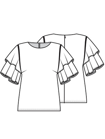 Технический рисунок блузки с рукавами-воланами