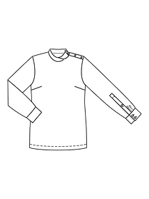 Технический рисунок блузки с необычным воротником-стойкой