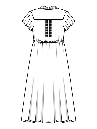 Технический рисунок платья с рукавами-крылышками спинка