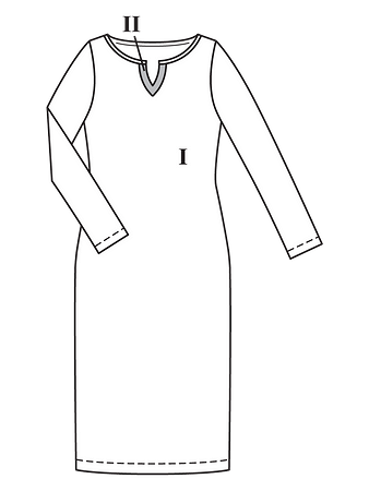 Технический рисунок платья с фигурным вырезом горловины