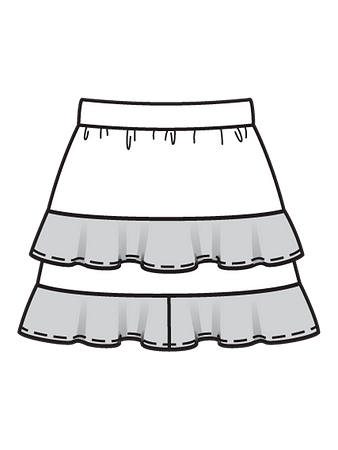 Технический рисунок двухслойной юбки с оборками вид сзади