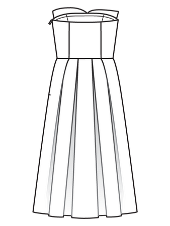 Технический рисунок платья с лифом-корсажем спинка