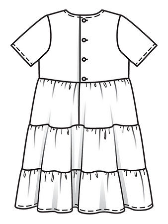 Технический рисунок многоярусного платья для девочки спинка
