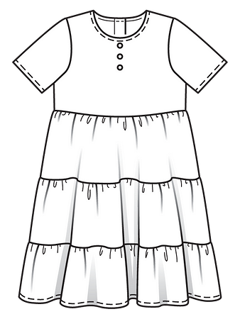 Технический рисунок многоярусного платья для девочки
