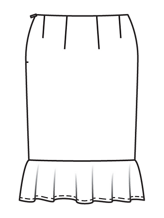 Технический рисунок юбки с воланом вид сзади