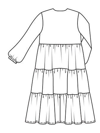 Технический рисунок многоярусного платья спинка