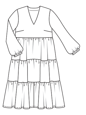 Технический рисунок многоярусного платья
