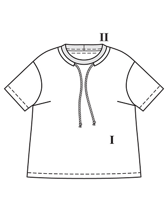 Технический рисунок футболки с удлинённой линией плеч