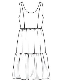 Технический рисунок платья с ярусной юбкой