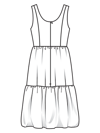 Технический рисунок платья с ярусной юбкой спинка