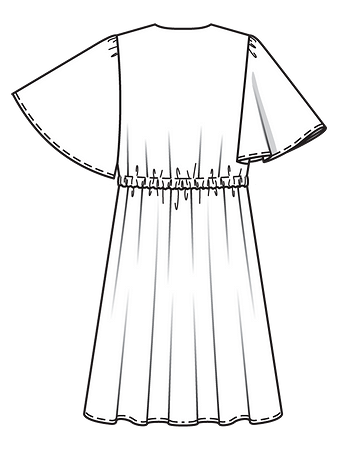 Технический рисунок платья с рукавами-крылышками спинка