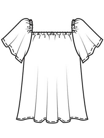 Технический рисунок блузки с рукавами-крылышками спинка