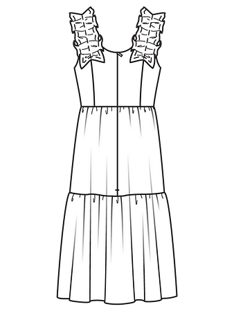 Технический рисунок сарафана с ярусной юбкой спинка