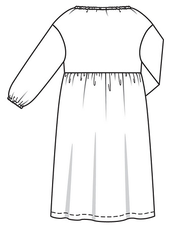 Технический рисунок платья с пышными рукавами спинка