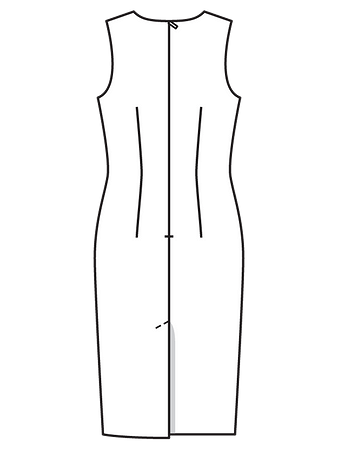 Технический рисунок платья с асимметричной драпировкой спинка
