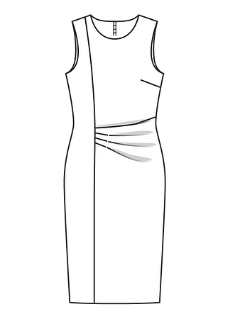 Технический рисунок платья с асимметричной драпировкой