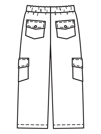 Технический рисунок брюк карго вид сзади