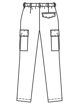 Технический рисунок мужских брюк карго вид сзади