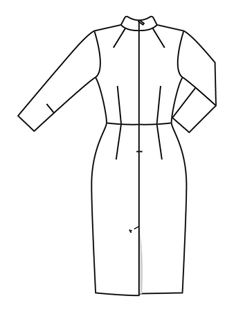 Технический рисунок платья-футляр с воротником-стойкой спинка