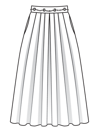 Технический рисунок длинной юбки в складку