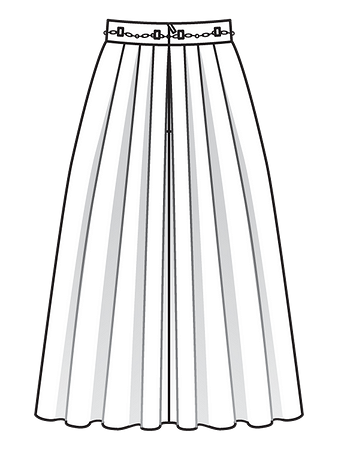 Технический рисунок длинной юбки в складку вид сзади