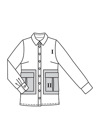 Технический рисунок блузки-рубашки с накладными карманами