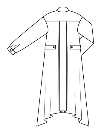 Технический рисунок миди-платья рубашечного кроя спинка