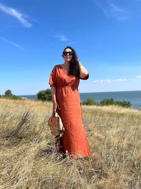 Терракотовое платье изо льна от GalinaRodikova