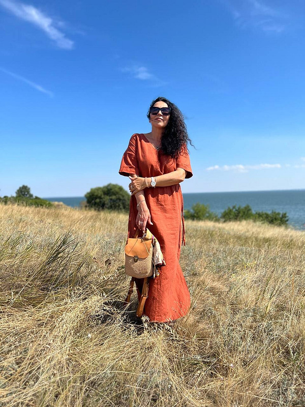 Терракотовое платье изо льна от GalinaRodikova