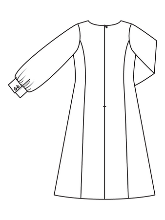 Технический рисунок платья миди приталенного силуэта спинка