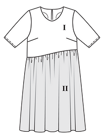Технический рисунок платья с асимметричной юбкой