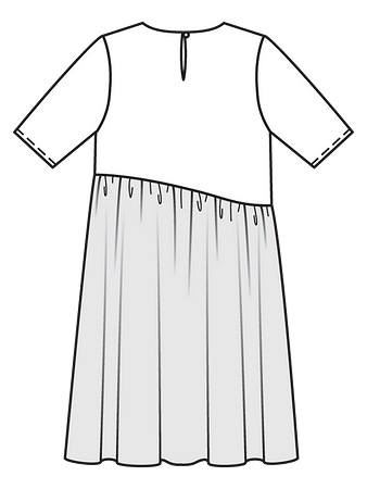 Технический рисунок платья с асимметричной юбкой спинка