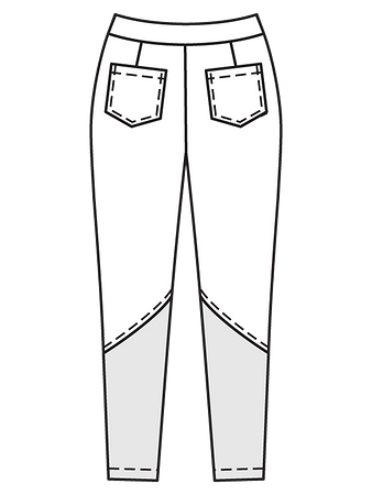 Технический рисунок брюк в стиле колорблокинг вид сзади