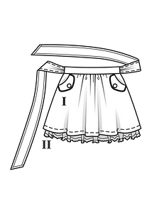 Технический рисунок пышной юбки с завязывающимся поясом