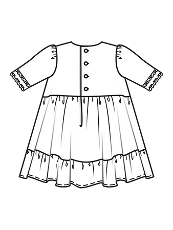 Технический рисунок платья с оборками спинка
