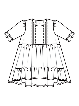 Технический рисунок платья с оборками