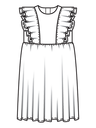 Технический рисунок платья с двойными оборками