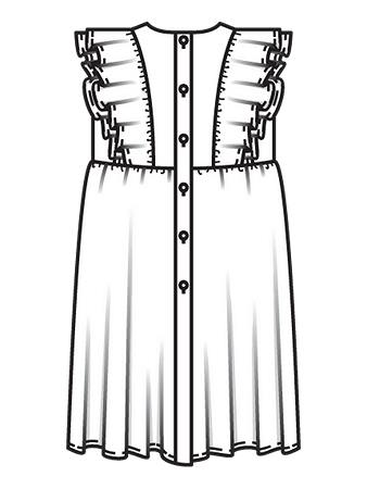 Технический рисунок платья с двойными оборками спинка