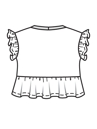 Технический рисунок футболки с оборками спинка