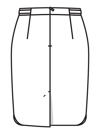 Технический рисунок узкой юбки-карандаш вид сзади