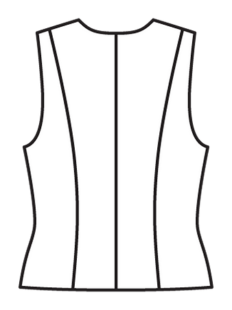 Технический рисунок приталенного жилета классического кроя спинка