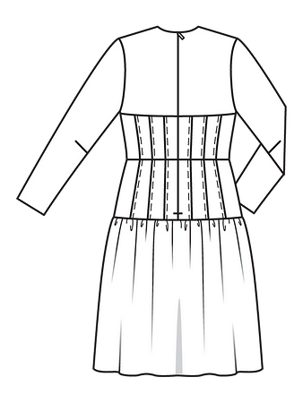 Технический рисунок приталенного платья с рельефными швами спинка