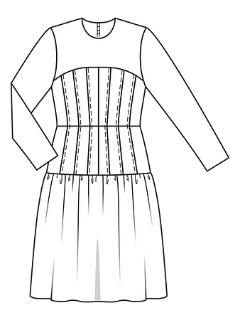 Технический рисунок приталенного платья с рельефными швами