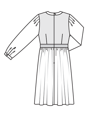 Технический рисунок платья с ультраобъёмными рукавами спинка