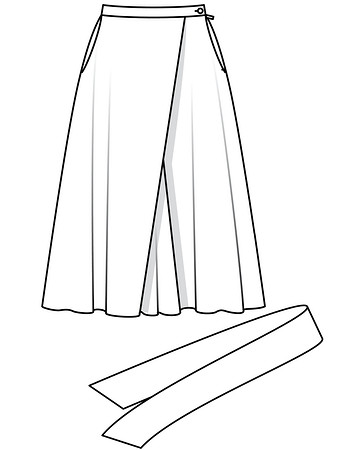 Технический рисунок юбки с завязывающимся поясом