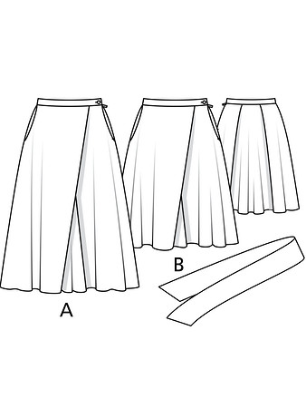 Технический рисунок юбки с поясом вид сзади
