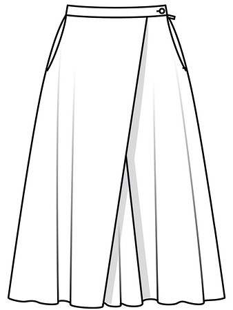 Технический рисунок юбки с асимметрично заложеными складками