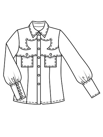 Технический рисунок блузы с фигурными отлетными кокетками