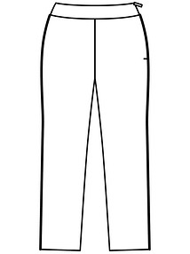 Технический рисунок брюк зауженного кроя с отделкой кантом