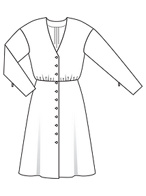 Технический рисунок платья в рубашечном стиле с V-вырезом